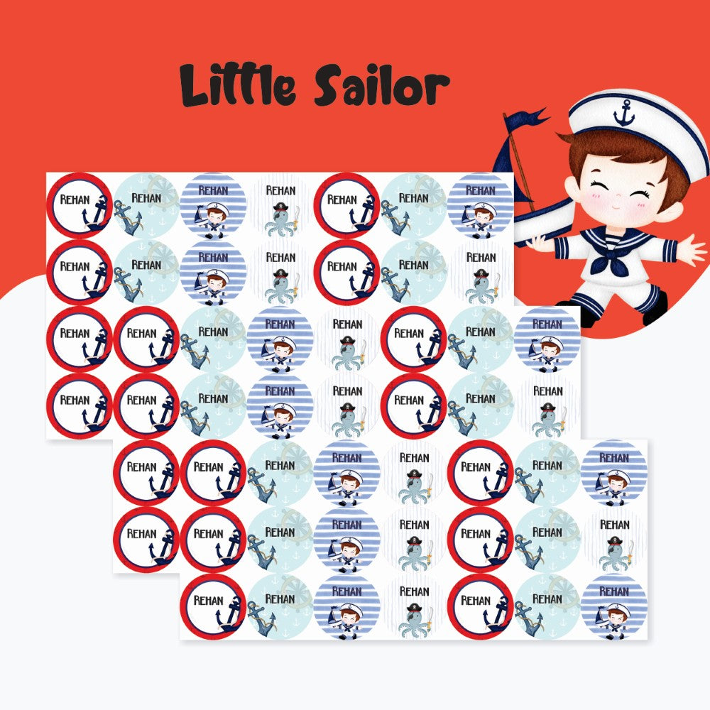 Round waterproof name labels - Little Sailor