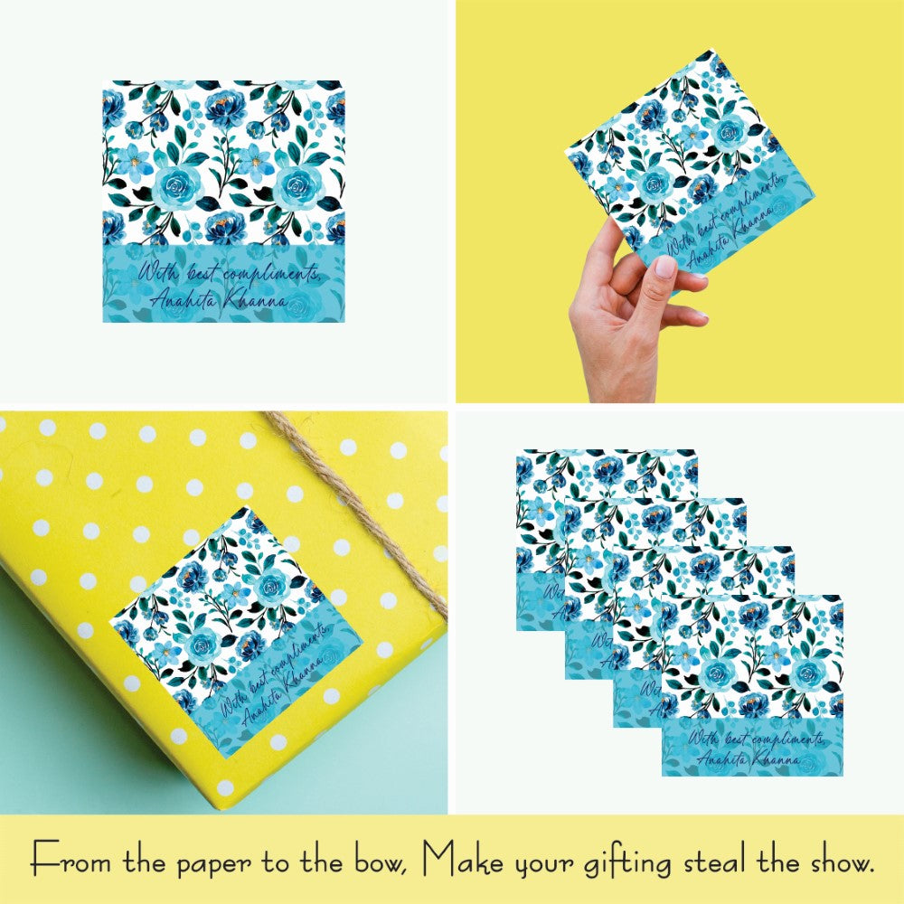 Gift tags Square- Petals in blue