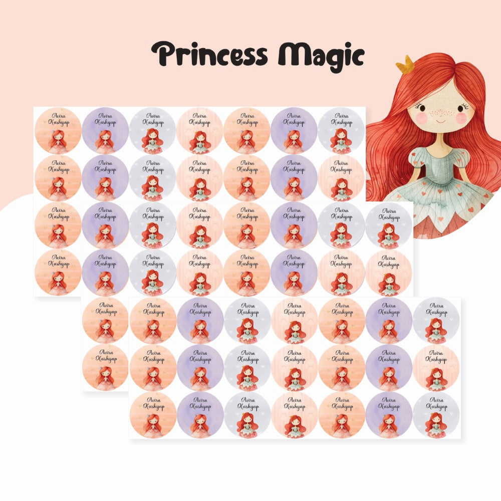 Round waterproof name labels - Princess Magic