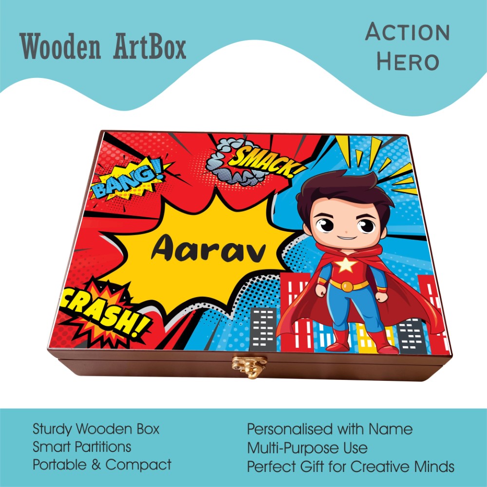 Personalised Wooden Artbox - Action Hero