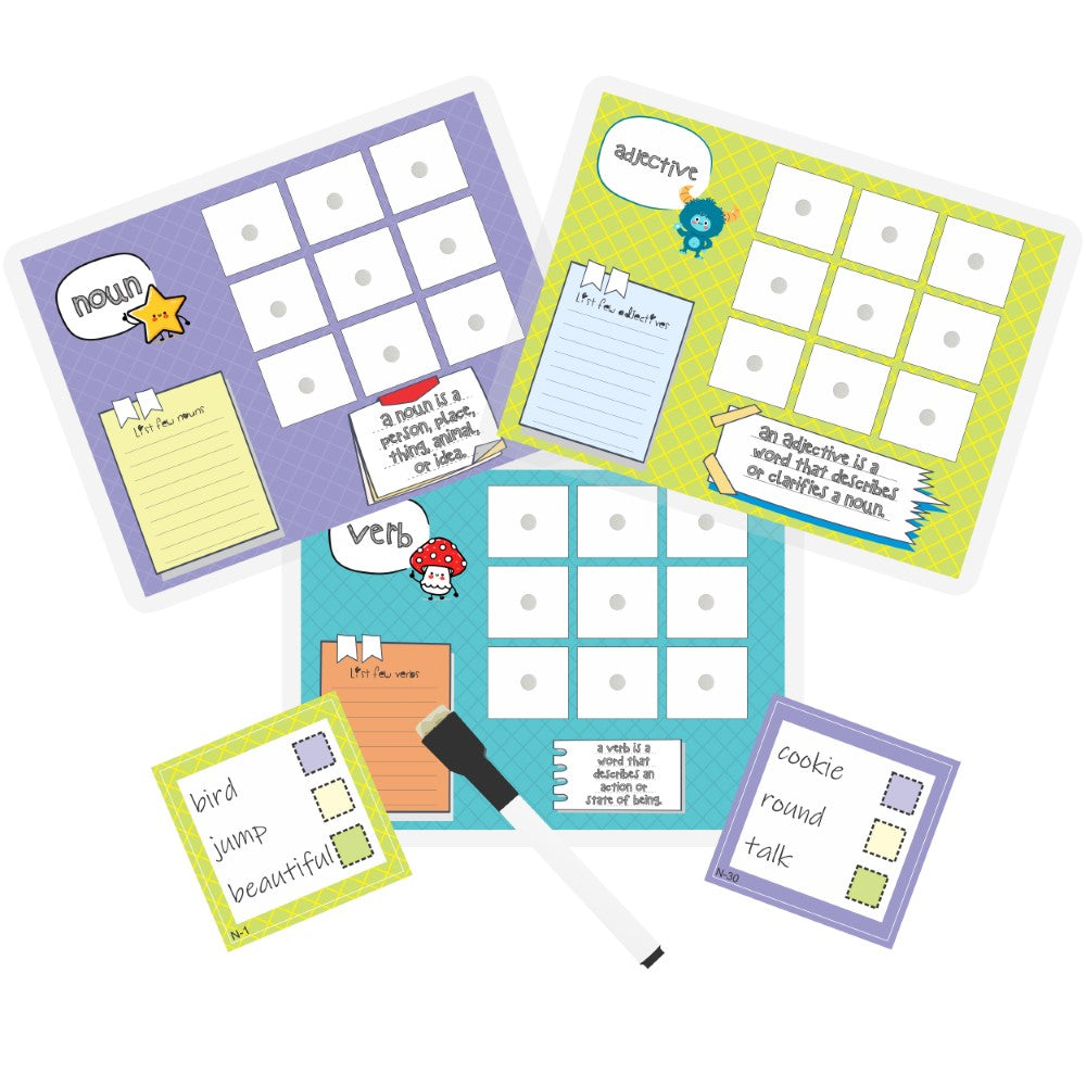 Adjective-noun-verb sorting activity