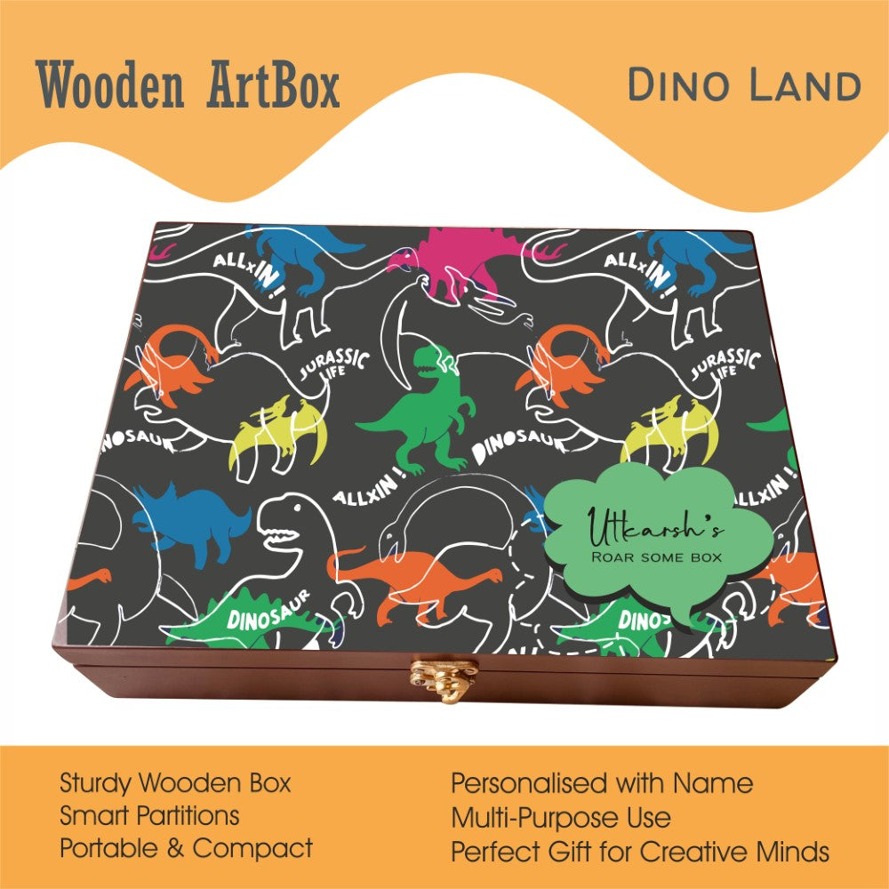 Personalised Wooden Artbox - Dino Land