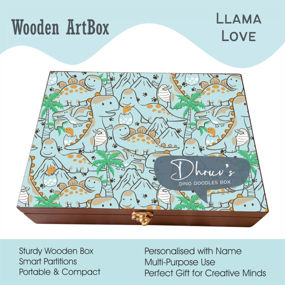 Personalised Wooden Artbox - Dino Doodles