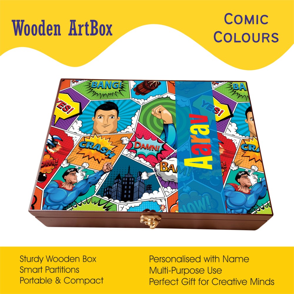 Personalised Wooden Artbox - Comic Colors