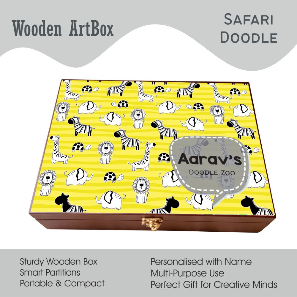Personalised Wooden Artbox - Safari Doodles