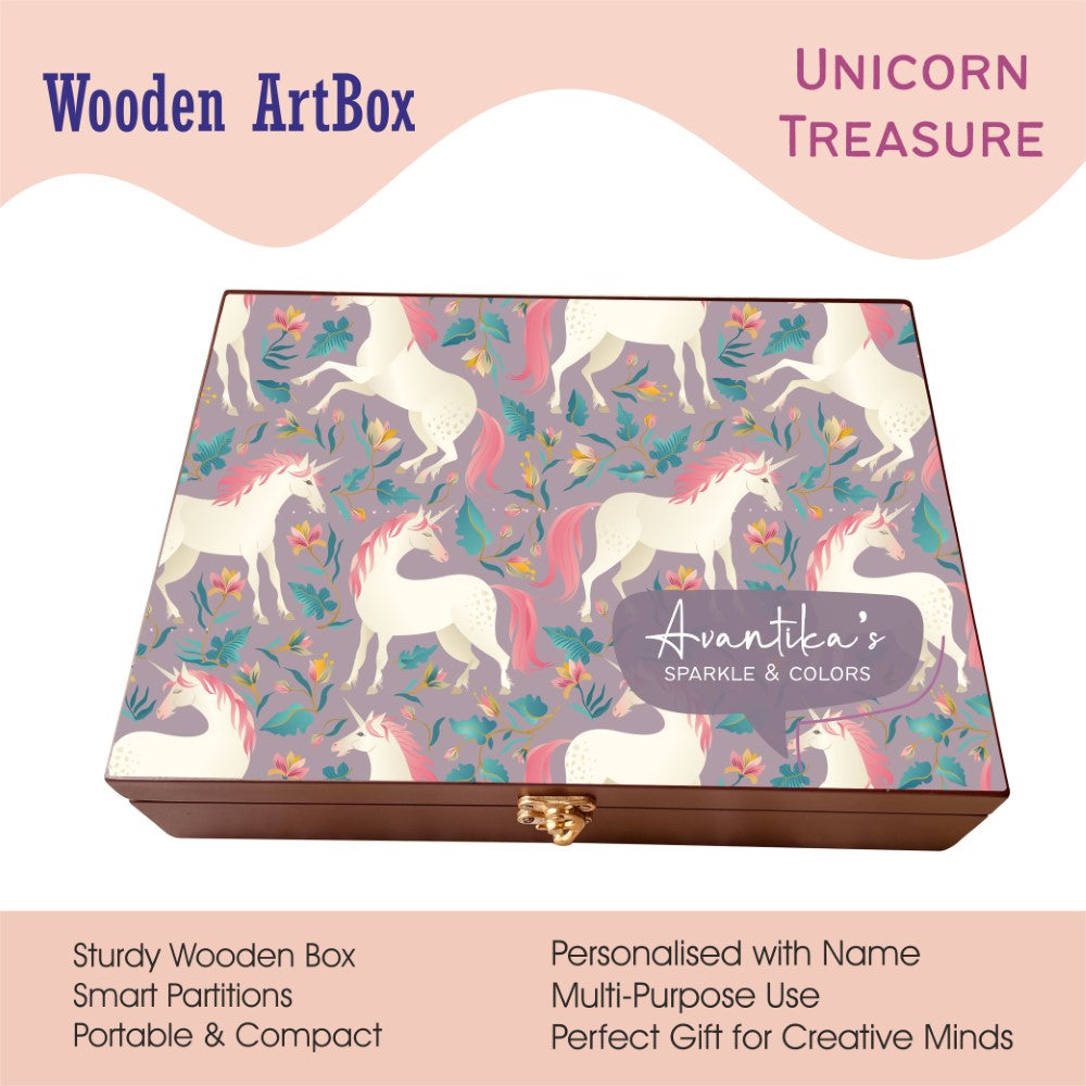 Personalised Wooden Artbox - Unicorn Treasure