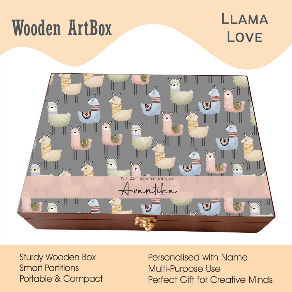 Personalised Wooden Artbox - Llama Love
