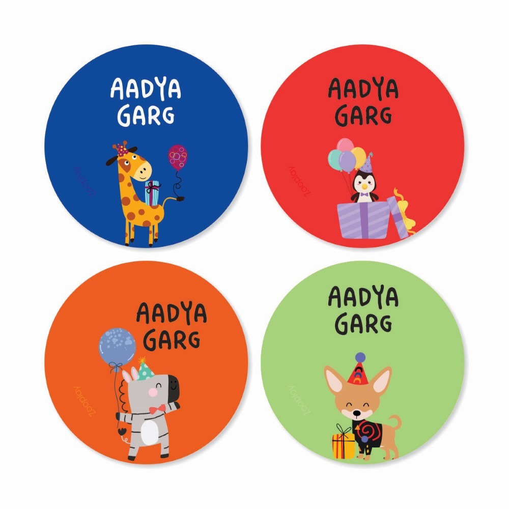 Round waterproof name labels - Animal Buddies