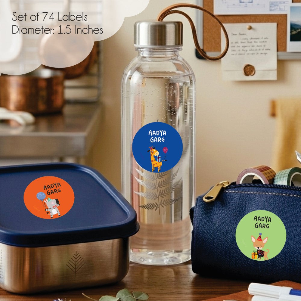 Round waterproof name labels - Animal Buddies