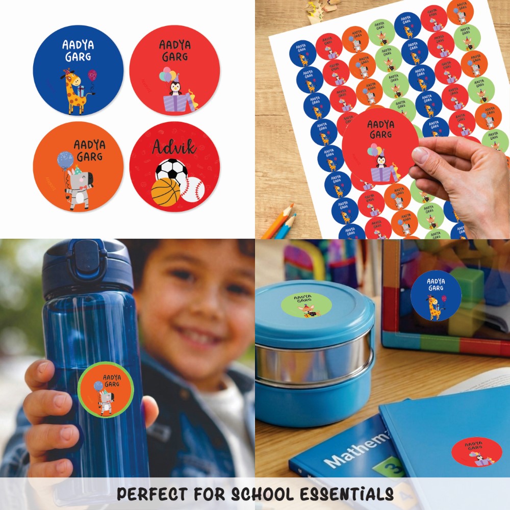 Round waterproof name labels - Animal Buddies