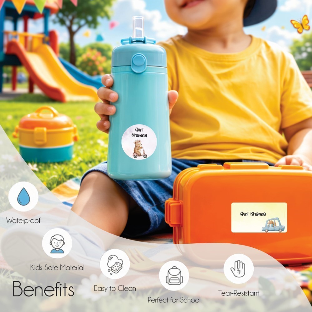 Mixed Waterproof Labels for Kids - Baby Safari