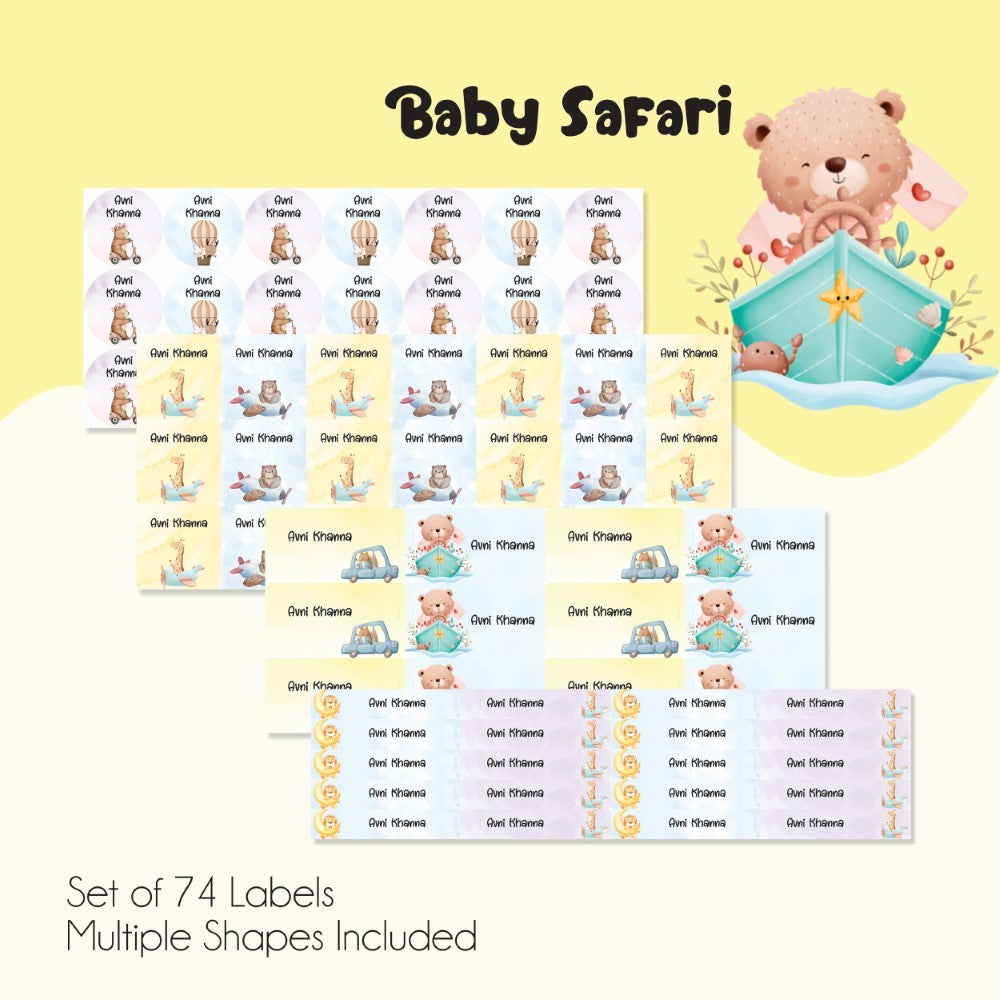 Mixed Waterproof Labels for Kids - Baby Safari