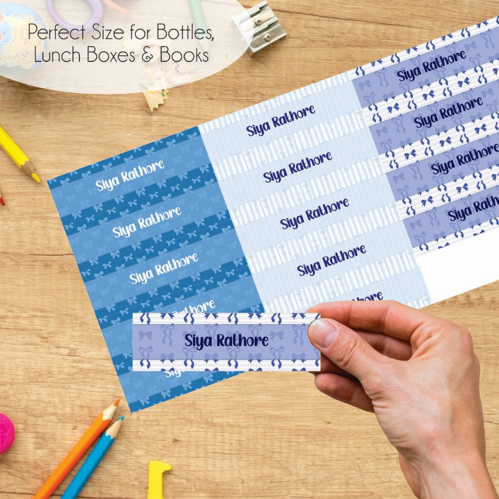 Waterproof Name Labels - Blue Bow Bliss