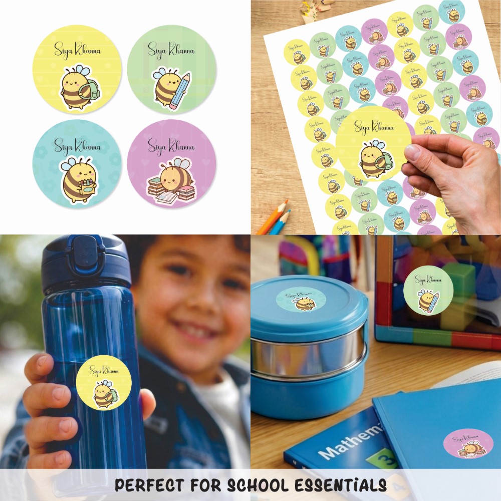 Round waterproof name labels - Busy Bees