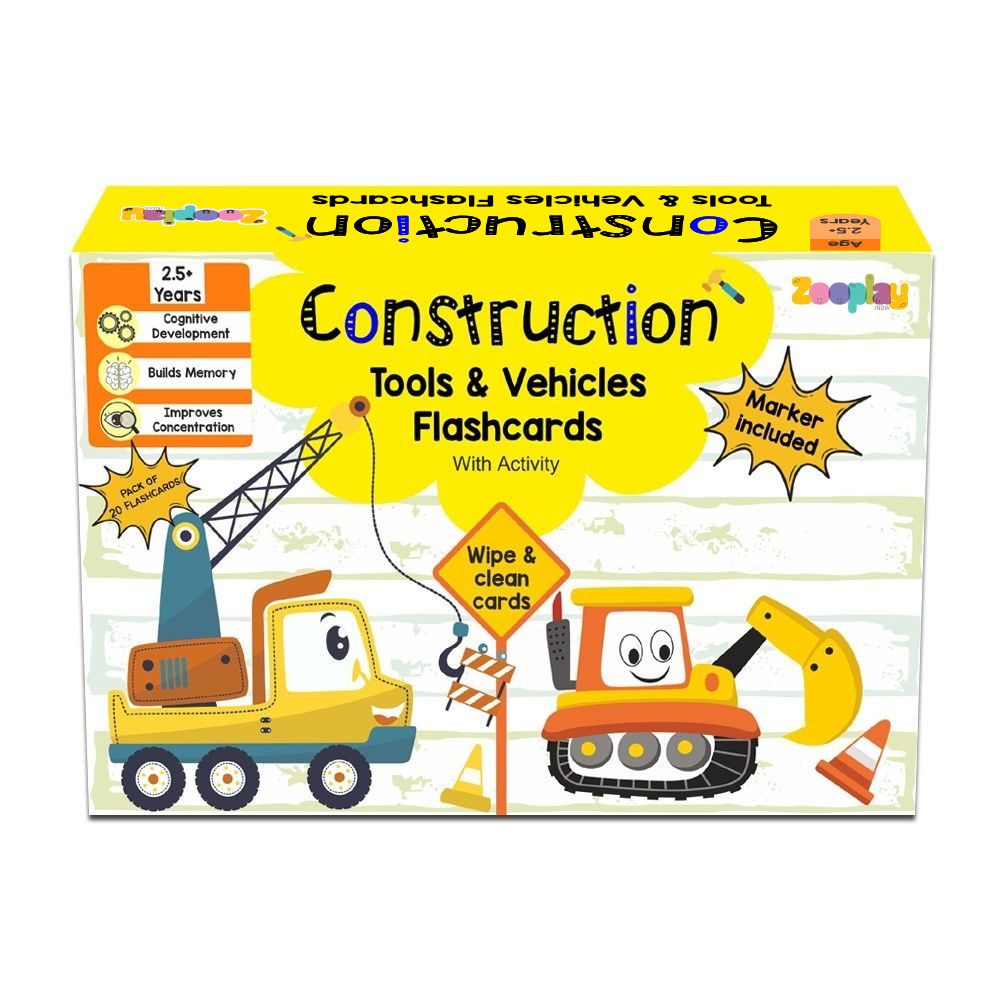 Construction Tools and Vehicles flashcard with activity