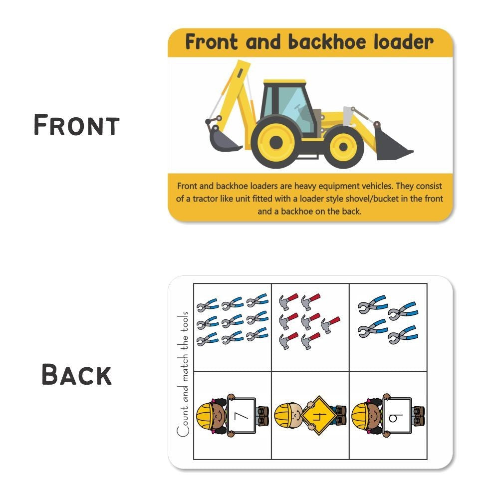 Construction Tools and Vehicles flashcard with activity
