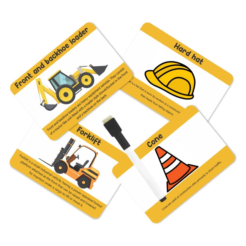 Construction Tools and Vehicles flashcard with activity