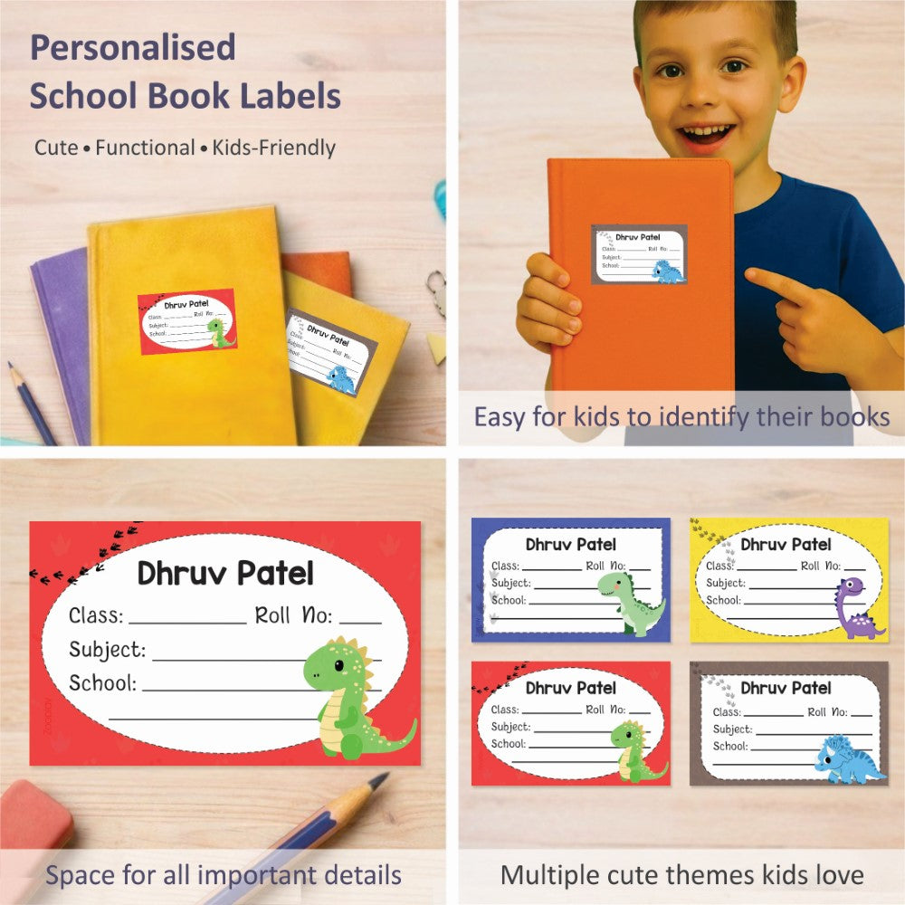 Personalized School Book Labels - Dino World