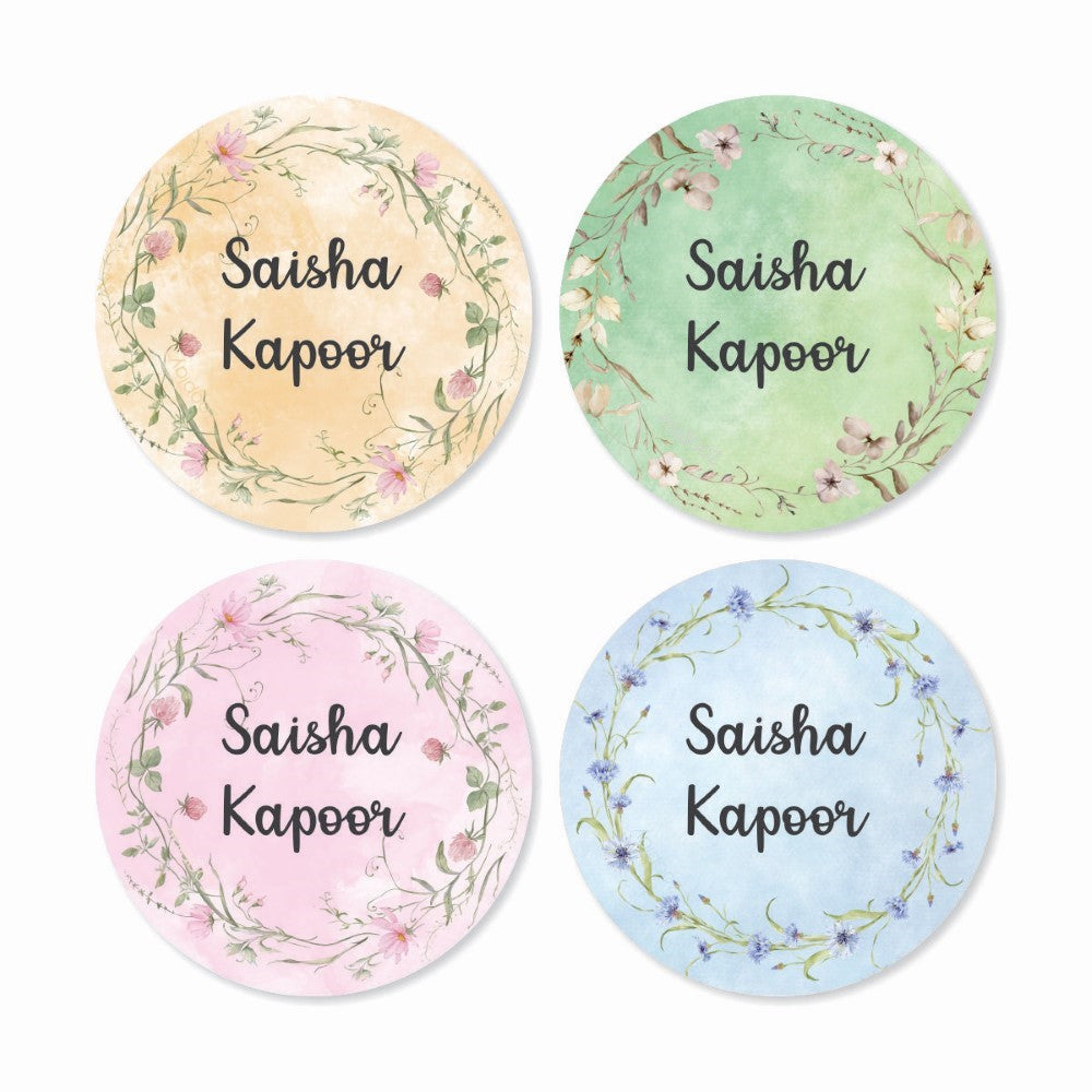 Round waterproof name labels - Floral Bliss