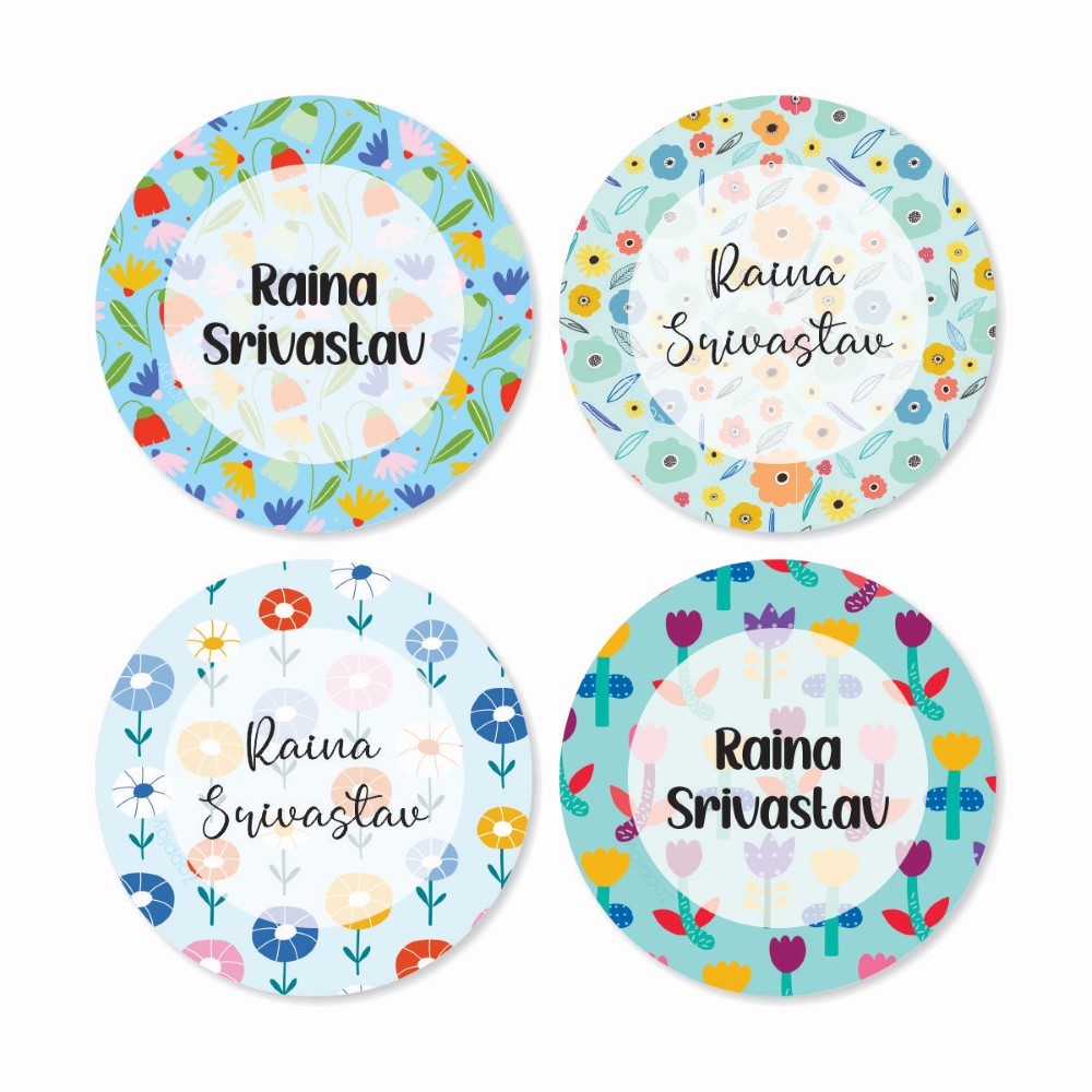 Round waterproof name labels - Flower Garden