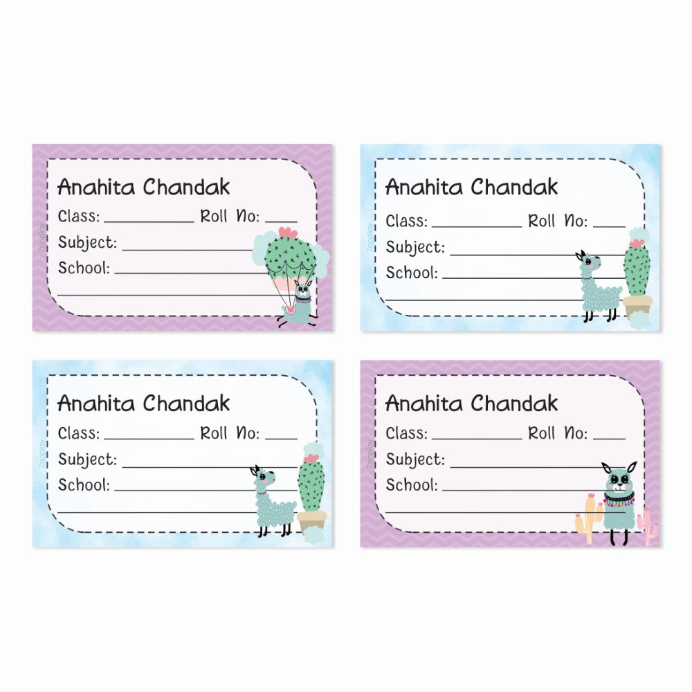 Personalized School Book Labels - Happy Llamas