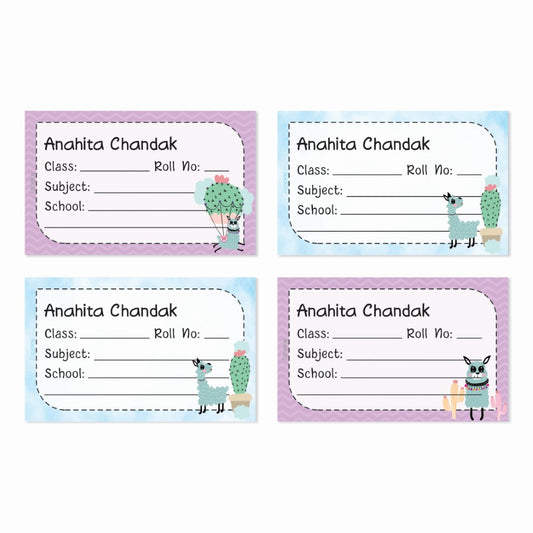Personalized School Book Labels - Happy Llamas