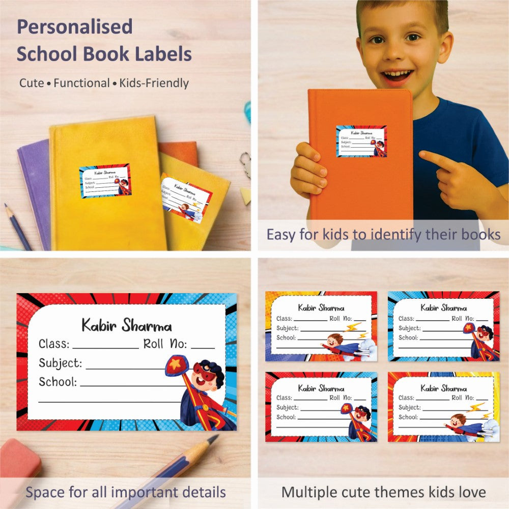 Personalized School Book Labels - Hero Power