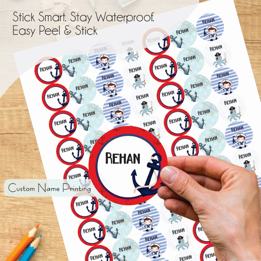 Round waterproof name labels - Little Sailor