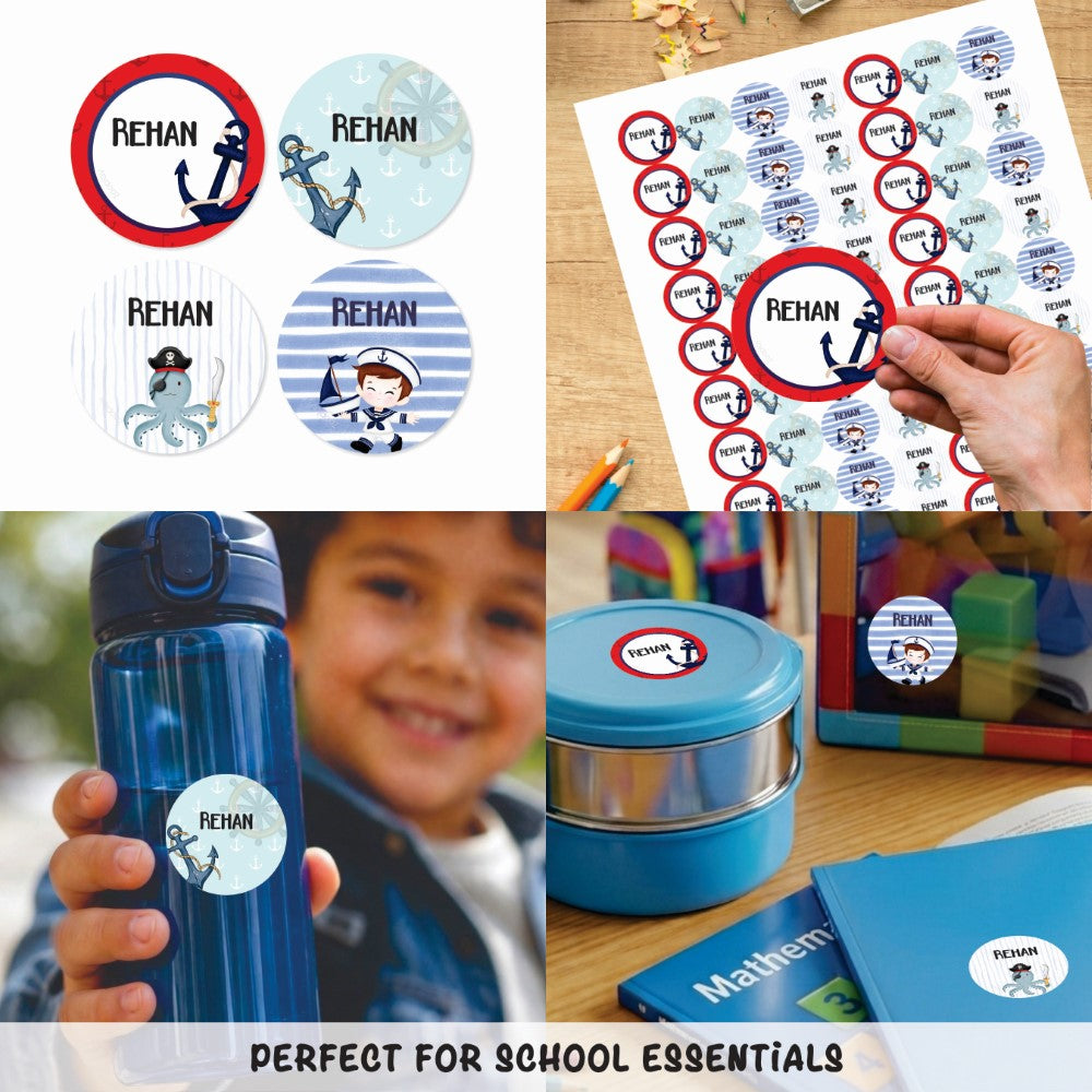 Round waterproof name labels - Little Sailor