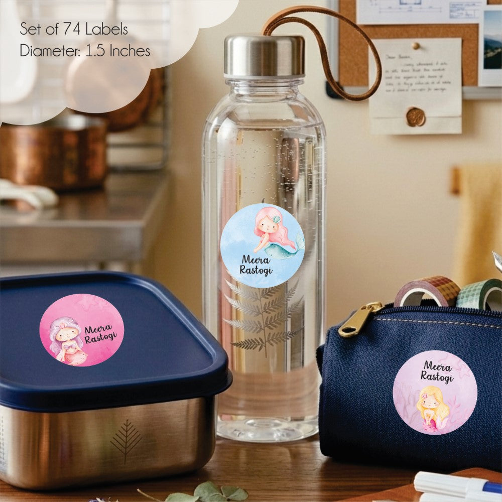 Round waterproof name labels - Mermaid Magic