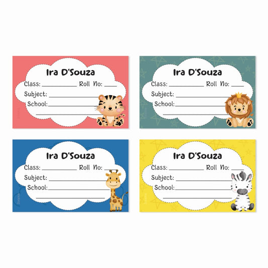 Personalized School Book Labels - Mini Zoo