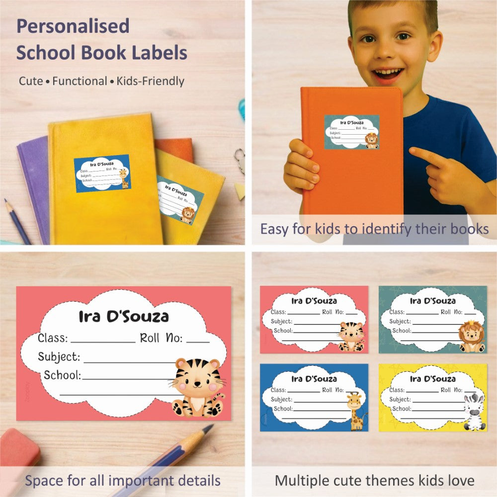Personalized School Book Labels - Mini Zoo