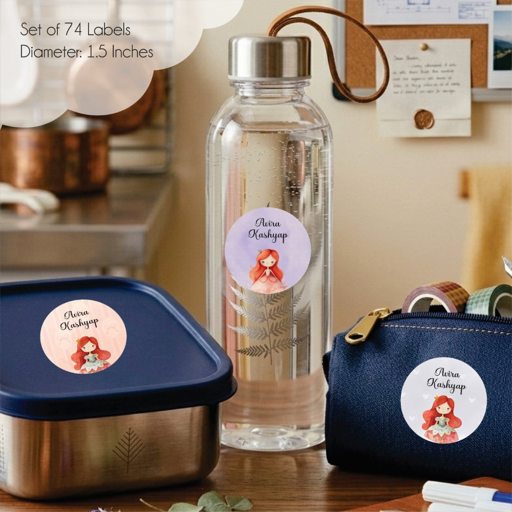 Round waterproof name labels - Princess Magic