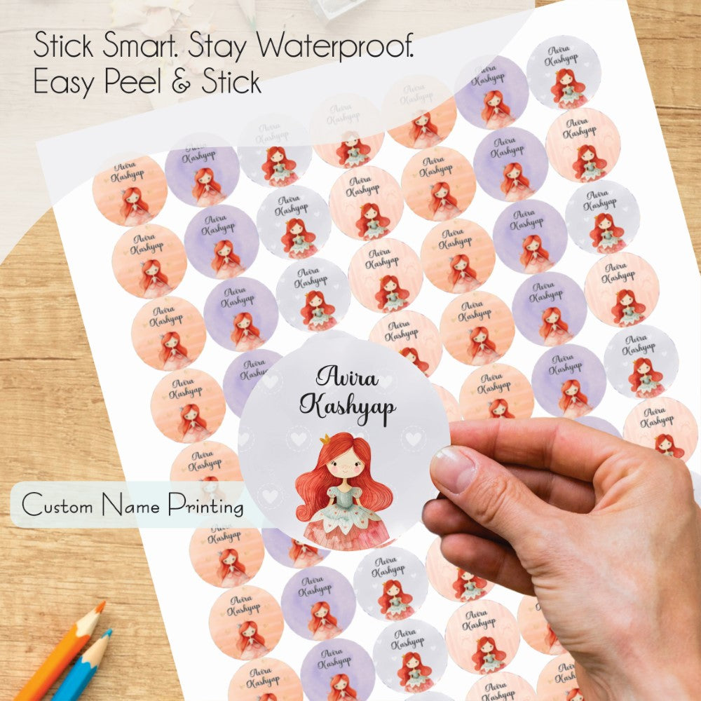 Round waterproof name labels - Princess Magic