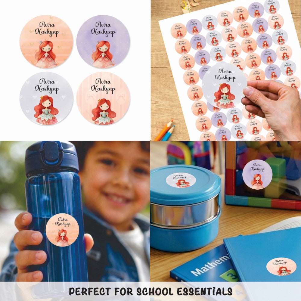 Round waterproof name labels - Princess Magic