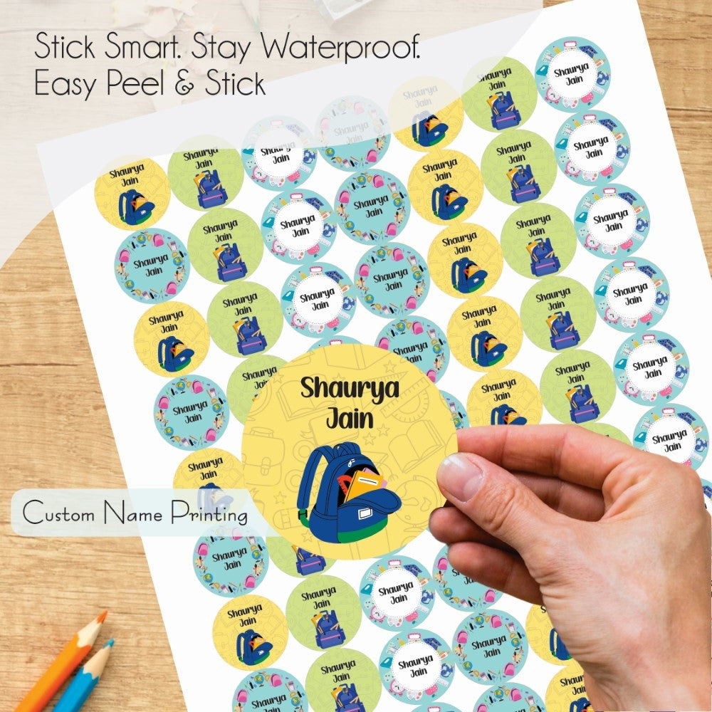 Round waterproof name labels - School Time