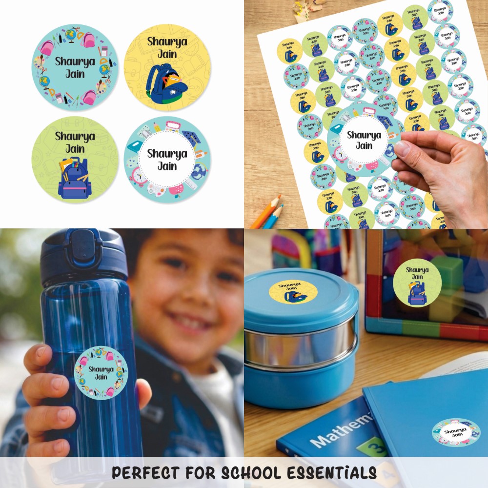 Round waterproof name labels - School Time