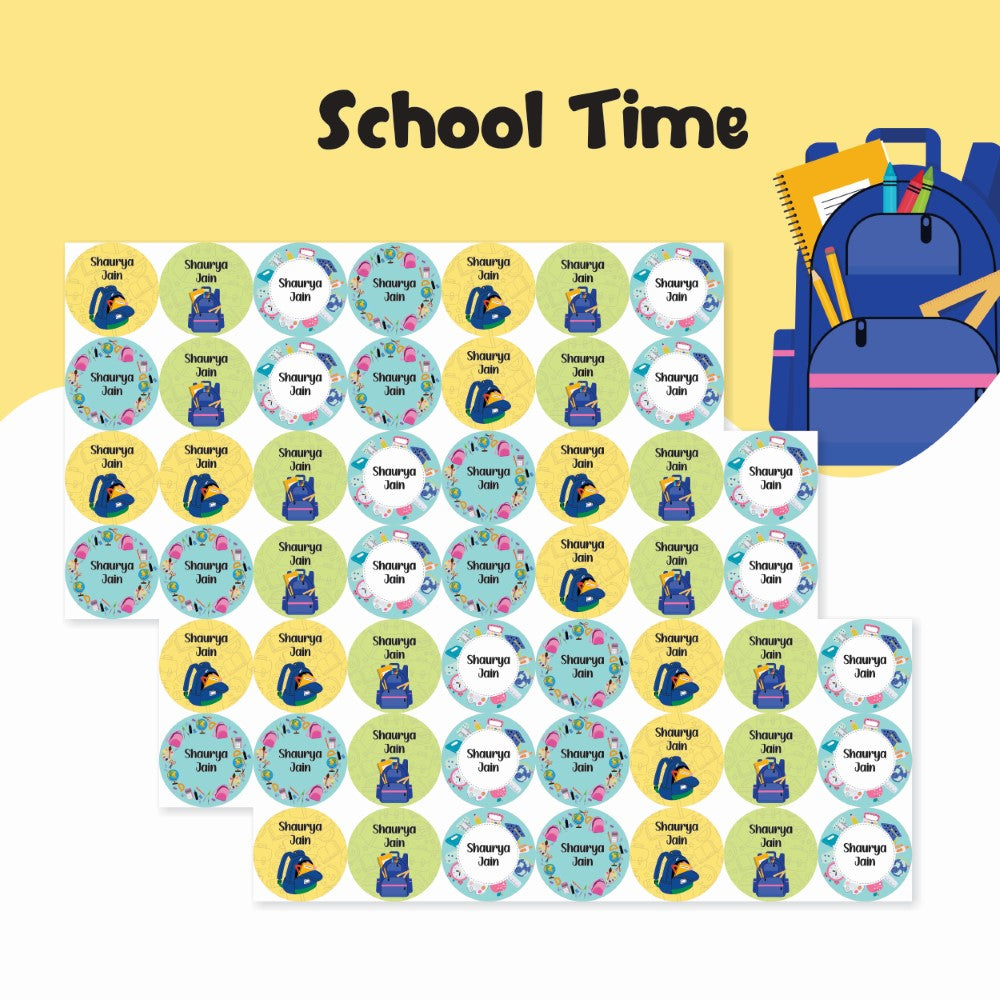 Round waterproof name labels - School Time