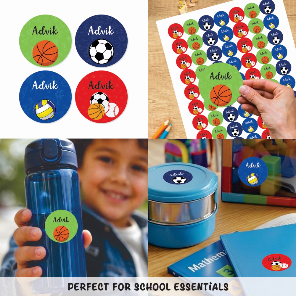 Round waterproof name labels - Sports Star