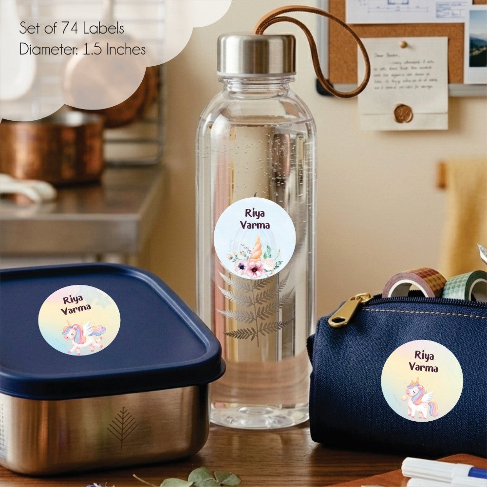 Round waterproof name labels - Unicorn Magic