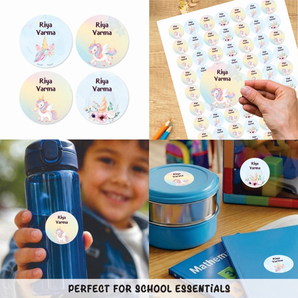 Round waterproof name labels - Unicorn Magic